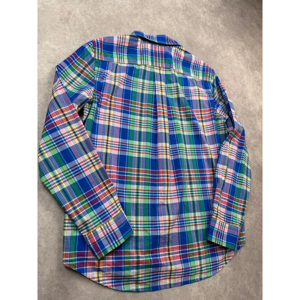 Polo Ralph Lauren Boys L 14-16 Multicolor Plaid Madras Button Down Shirt Stretch